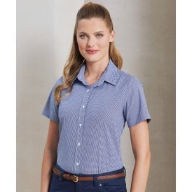 Premier Women's Microcheck (Gingham) Short Sleeve Cotton Shirt